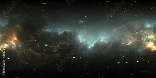 Fototapeta Naklejka Na Ścianę i Meble -  360 degree space background with nebula and stars, equirectangular projection, environment map. HDRI spherical panorama.