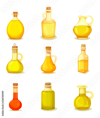 Set of isolated jars or bottle with oil product
