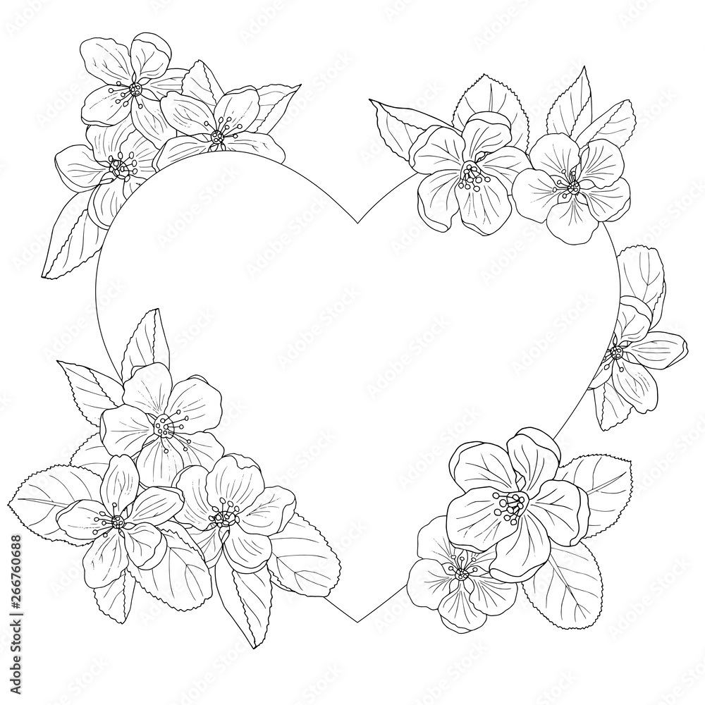 Apple blossom frame, coloring page