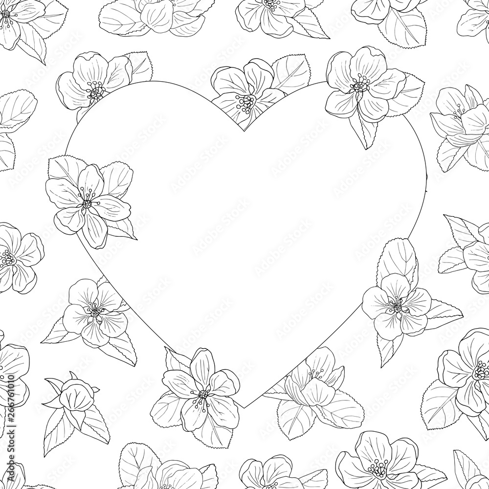 Apple blossom frame, coloring page Stock Vector | Adobe Stock