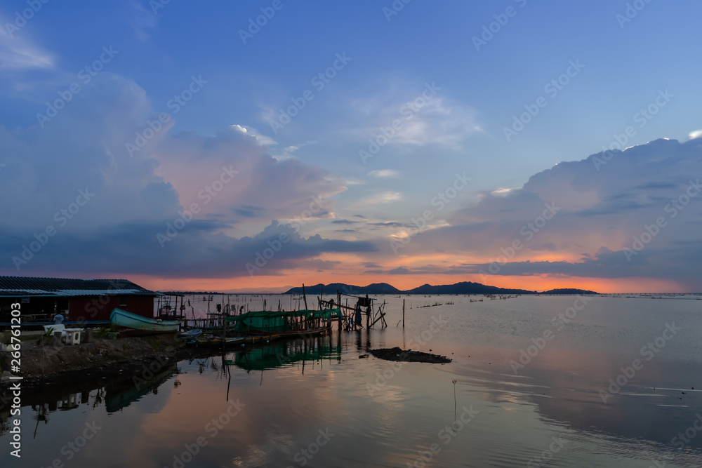 Sunset landscape in Asia's summer lake