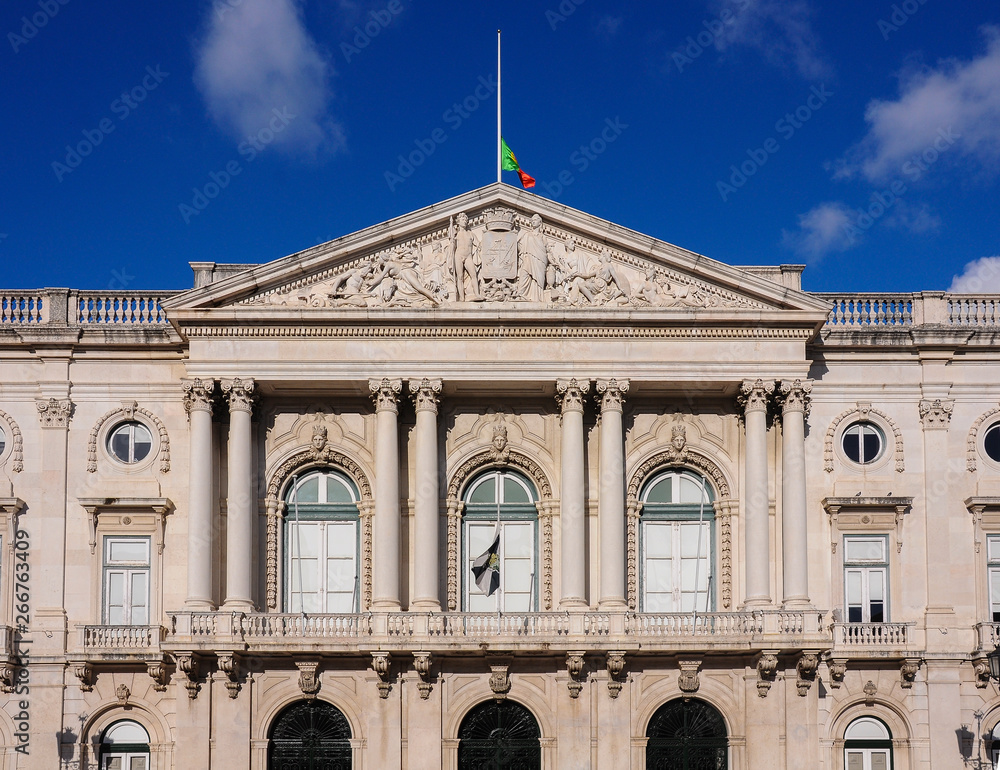 Fototapeta premium Lisbon City Hall (Camara Municipal de Lisboa), front facade of the neoclassical building seat of the municipal government