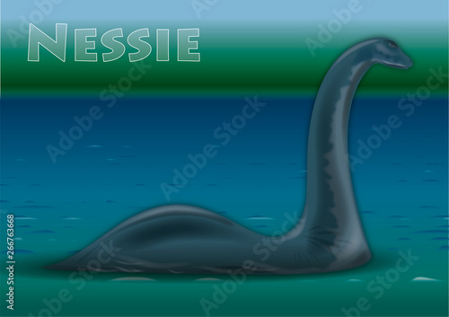 Nessie, monster of Lock Ness lake, vector illustration, Scotland