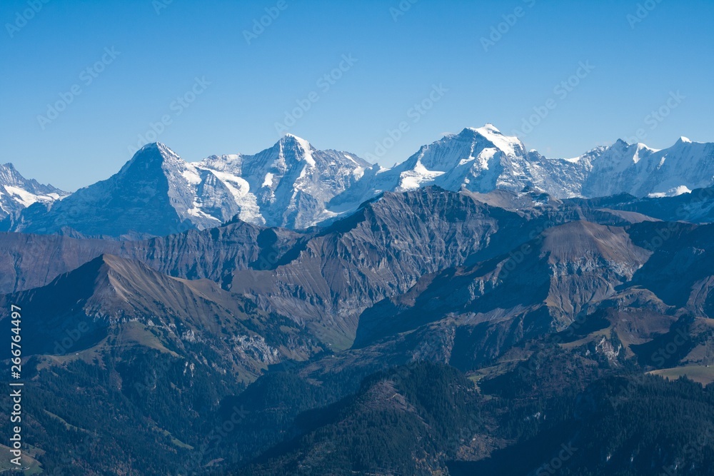 Panoramic mountains landscape. Switzerland. Alps. beautiful view the mountains of Switzerland.