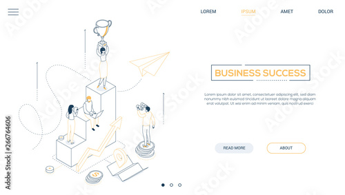Business success - line design style isometric web banner