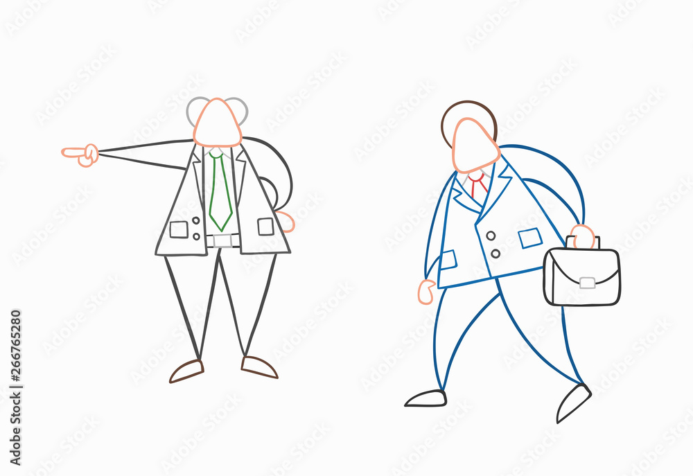 Hand-drawn vector boss firing businessman worker Hand-drawn vector boss firing businessman worker