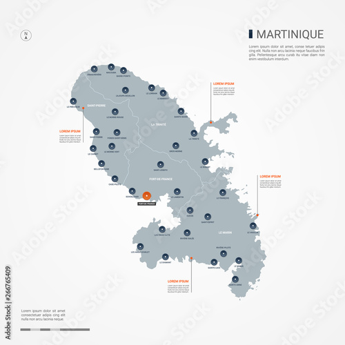 Martinique map with borders, cities, capital and administrative divisions. Infographic vector map. Editable layers clearly labeled.