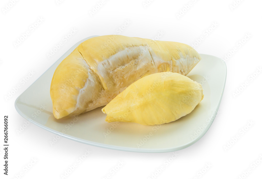 Durian in a dish on a white background