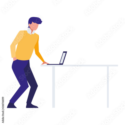 elegant businessman with laptop in desk office