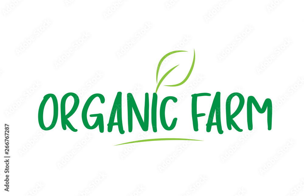 organic farm green word text with leaf icon logo design organic farm green word text with leaf icon logo design