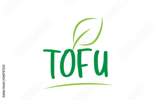 tofu green word text with leaf icon logo design