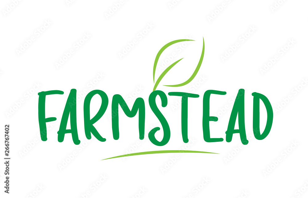 farmstead green word text with leaf icon logo design