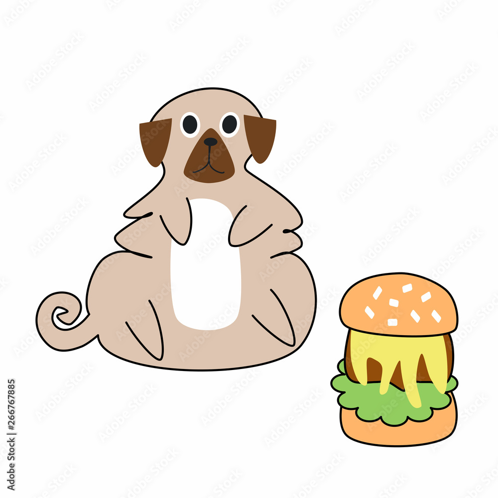 Fat pug cartoon with burger Stock Vector | Adobe Stock Fat pug cartoon with burger Stock Vector | Adobe Stock