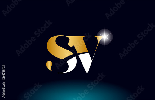 gold golden alphabet letter sv s v logo combination company icon design