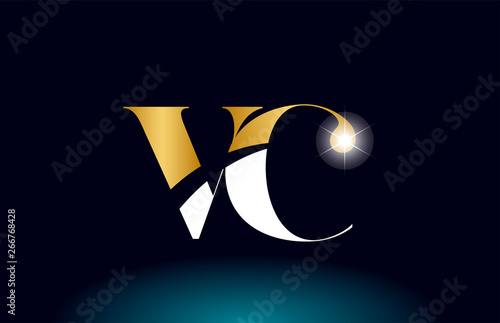 gold golden alphabet letter vc v c logo combination company icon design