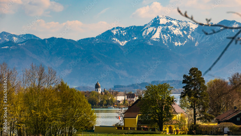 Fototapeta premium Beautiful winter view near the famous Chiemsee-Bavaria-Germany