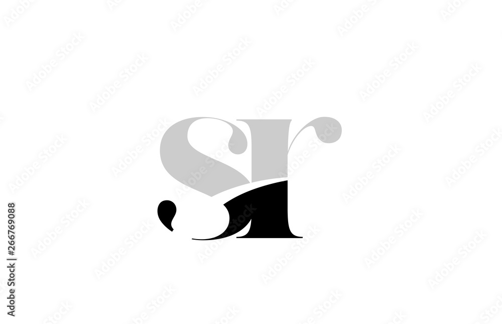 alphabet letter sr s r black and white logo icon design Stock Vector ...