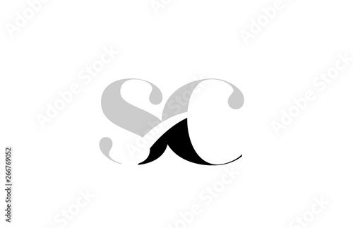 alphabet letter sc s c black and white logo icon design