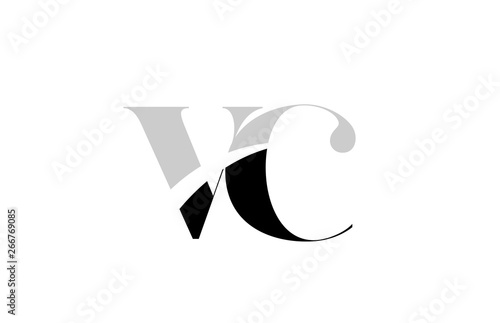 alphabet letter vc v c black and white logo icon design