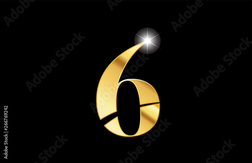number 6 six gold golden metal metallic logo icon design