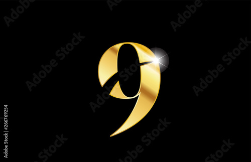 number 9 nine gold golden metal metallic logo icon design
