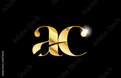 alphabet letter ac a c gold golden metal metallic logo icon design