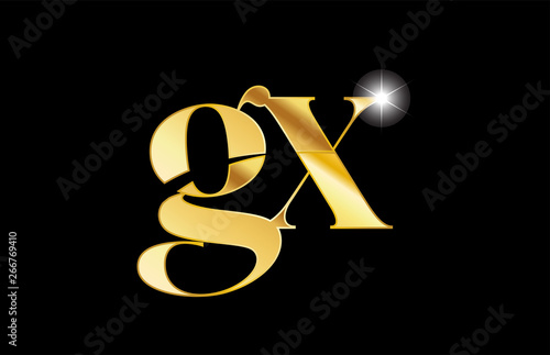 alphabet letter gx g x gold golden metal metallic logo icon design