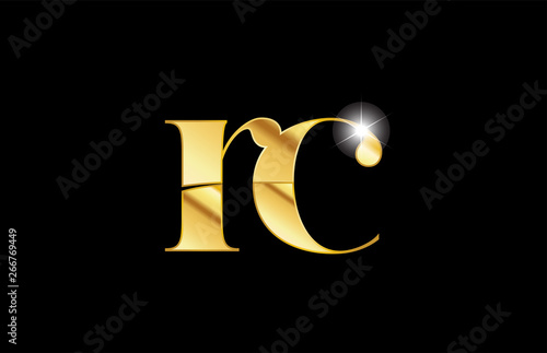 alphabet letter rc r c gold golden metal metallic logo icon design