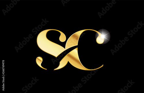 alphabet letter sc s c gold golden metal metallic logo icon design