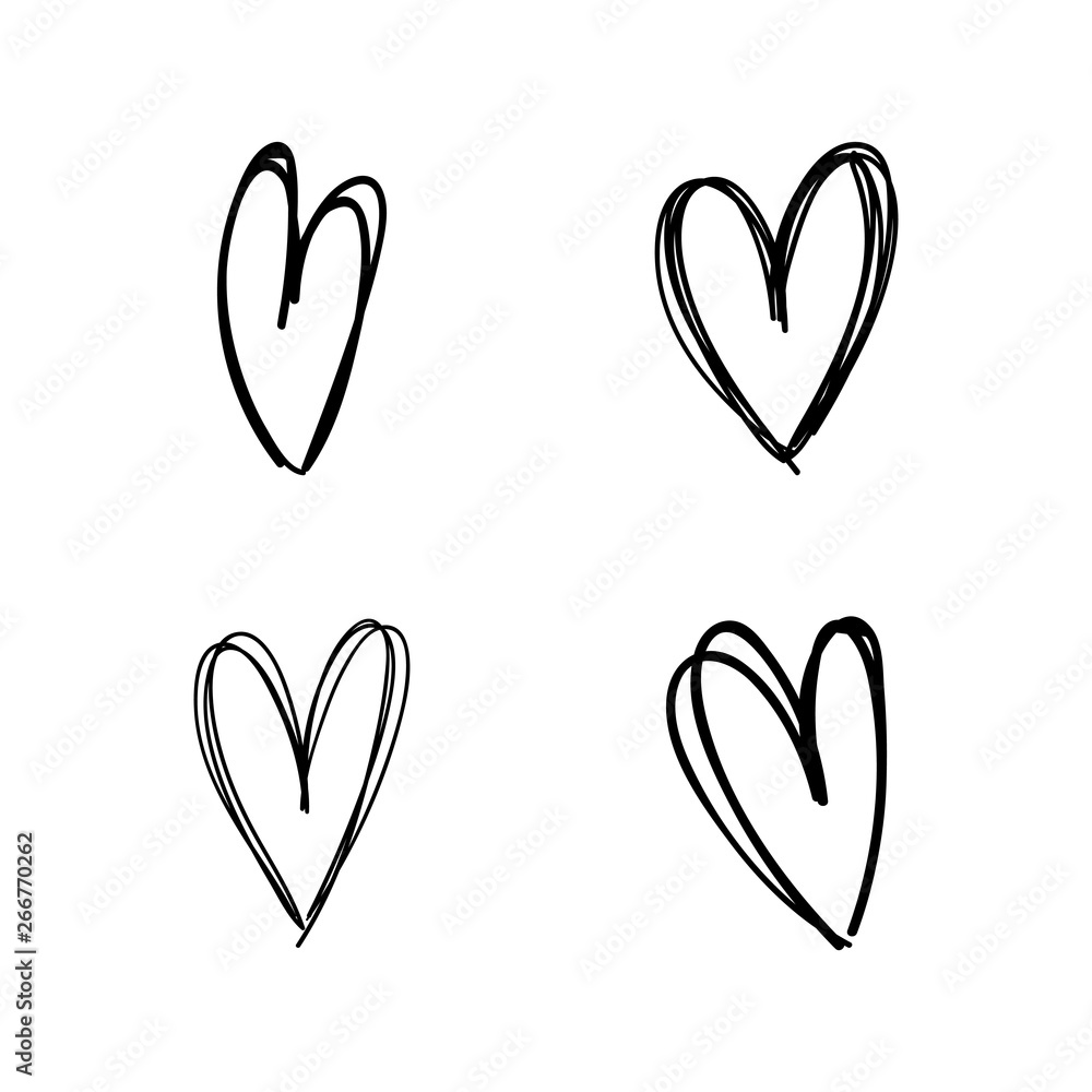 Heart doodles, sketch hand drawn illustration of love symbol hearts Heart doodles, sketch hand drawn illustration of love symbol hearts