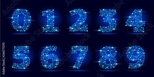 Numbers charm set from polygonal lines and stars.