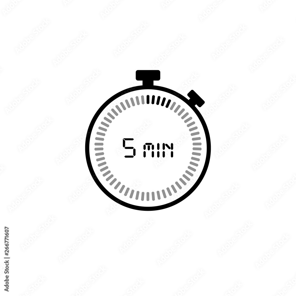 The 5 minutes, stopwatch vector icon, digital timer. Clock and watch, timer, countdown The 5 minutes, stopwatch vector icon, digital timer. Clock and watch, timer, countdown