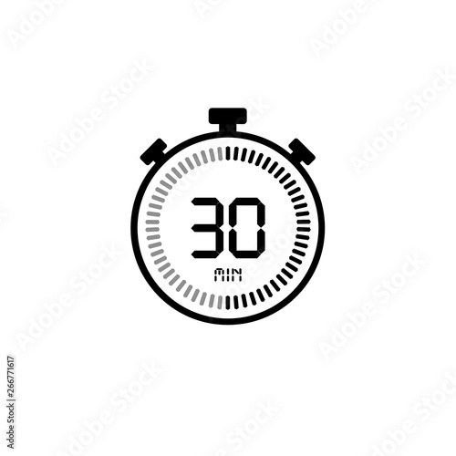 The 30 minutes, stopwatch vector icon, digital timer. Clock and watch, timer, countdown