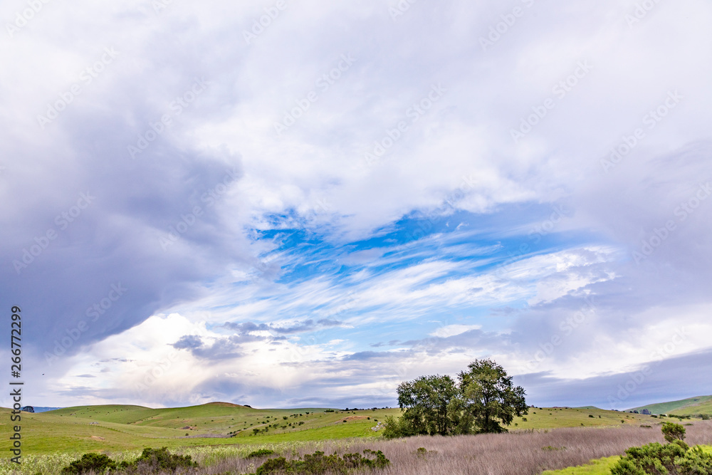 scenic landscape at Cabrillo highway with meadows and scenic sky