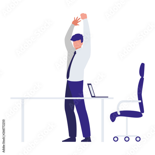 elegant businessman with laptop in desk office scene