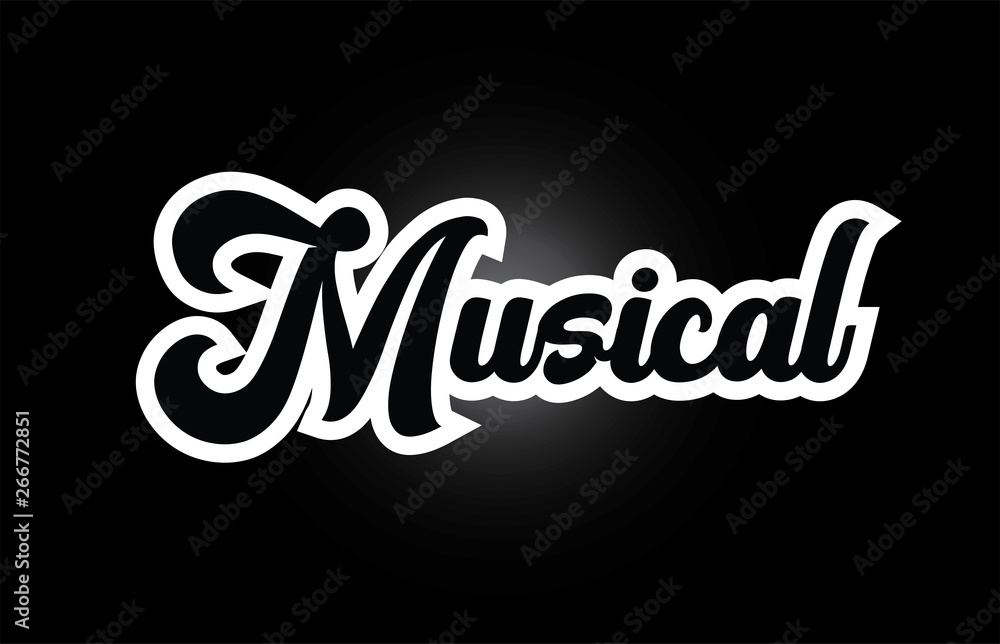 black and white Musical hand written word text for typography logo icon design