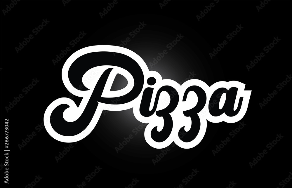 Fototapeta premium black and white Pizza hand written word text for typography logo icon design