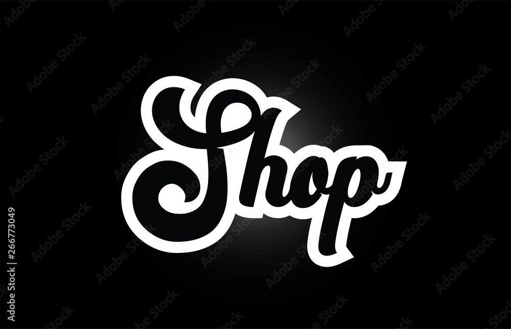 black and white Shop hand written word text for typography logo icon design
