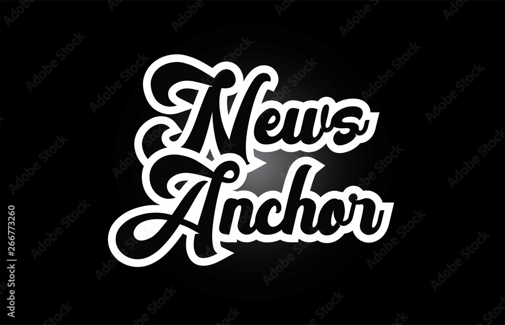 black and white News Anchor hand written word text for typography logo icon design