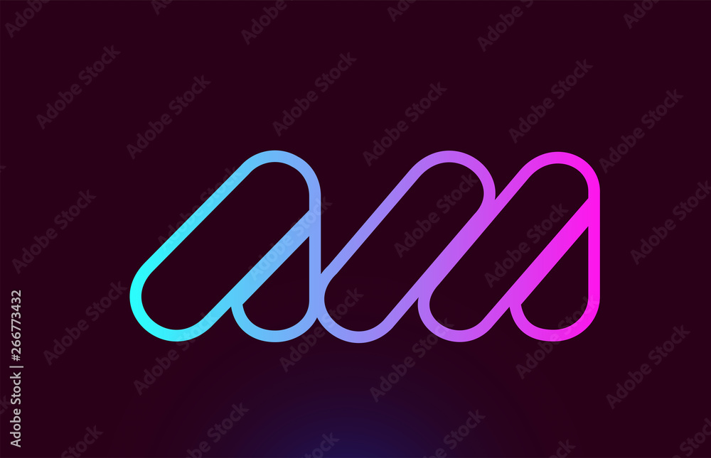 AM A M pink line alphabet letter combination logo icon design - obrazy, fototapety, plakaty 