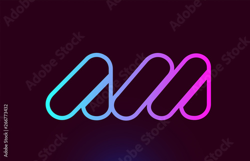 AM A M pink line alphabet letter combination logo icon design