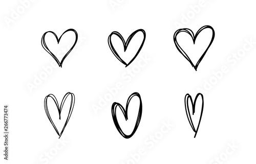 Hand drawn hearts. Hand drawn love symbol collection. Grunge illustrated heart set.