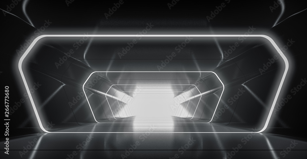 Futuristic tunnel with light, Spaceship corridor. interior view. Future background, business, sci-fi or science concept. 3d rendering Futuristic tunnel with light, Spaceship corridor. interior view. Future background, business, sci-fi or science concept. 3d rendering