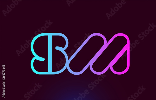 SM S M pink line alphabet letter combination logo icon design
