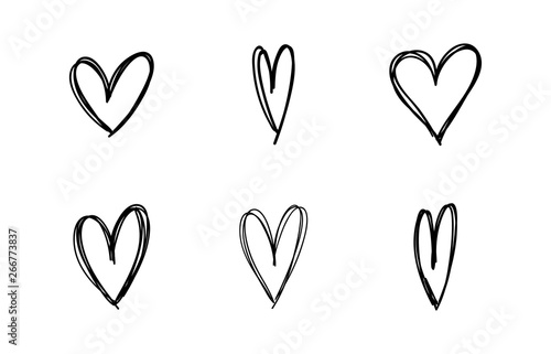 Hand drawn hearts. Hand drawn love symbol collection. Grunge illustrated heart set.