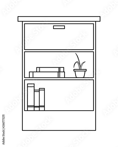wooden shelving with books and houseplant