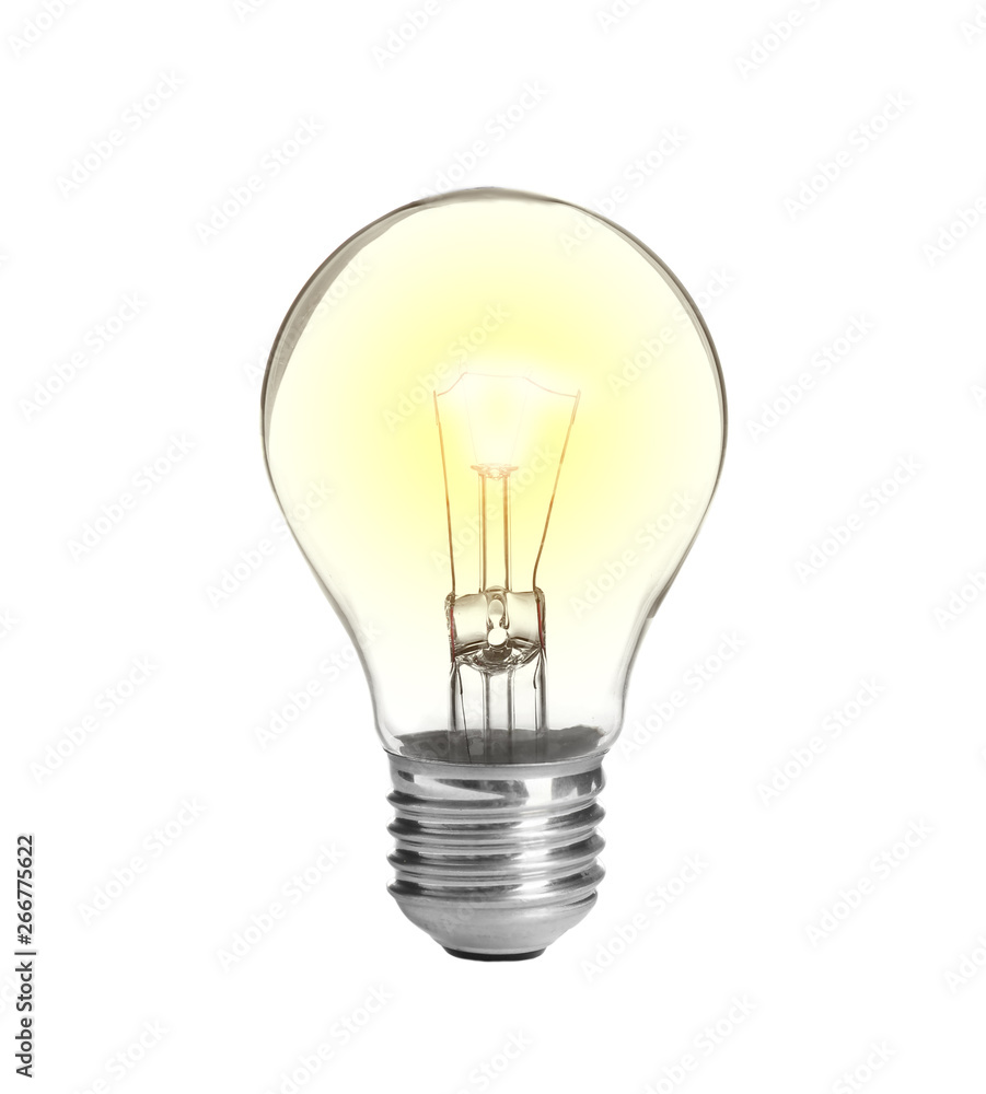 New incandescent light bulb for modern lamps on white background