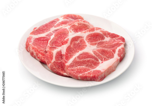 Raw fresh pork neck meat steaks