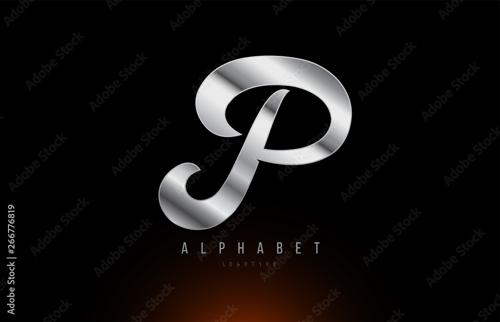 Silver grey metallic letter P logo design Silver grey metallic letter P logo design