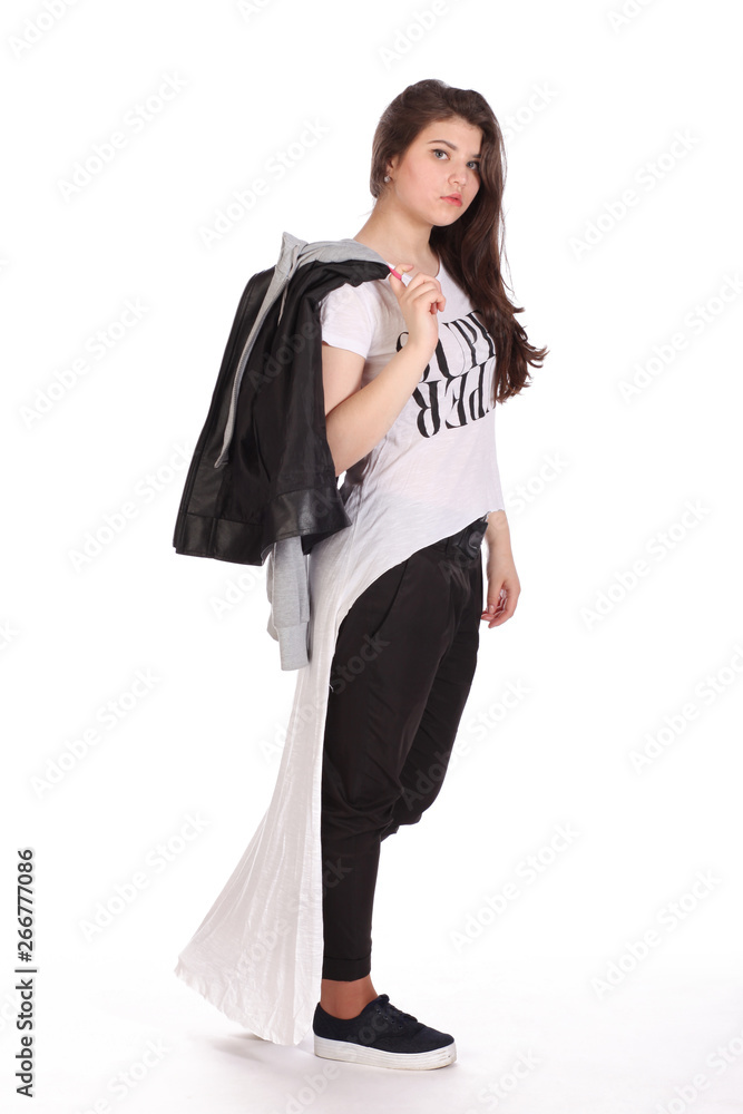 Girl posing in a studio on white background Girl posing in a studio on white background
